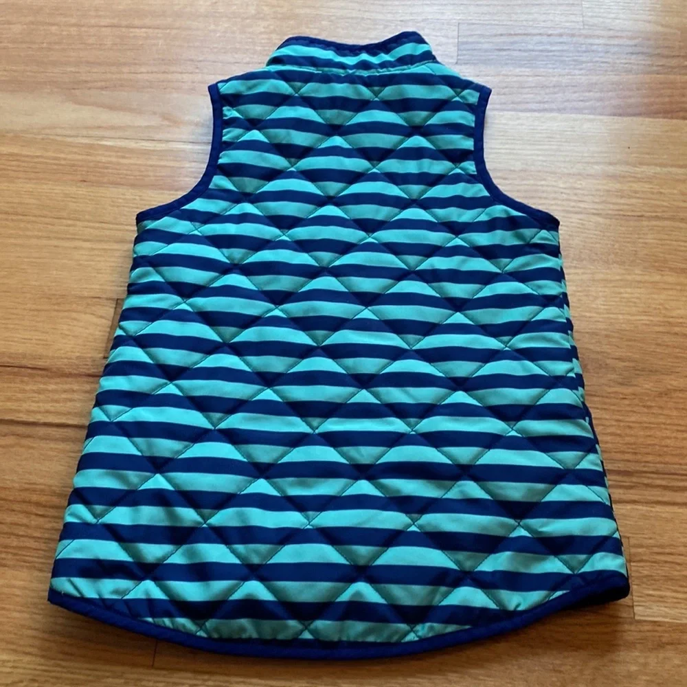 J. Khaki Mint and Navy Striped Quilted Full Zip Puffer Vest‎ Two Pockets Girls M